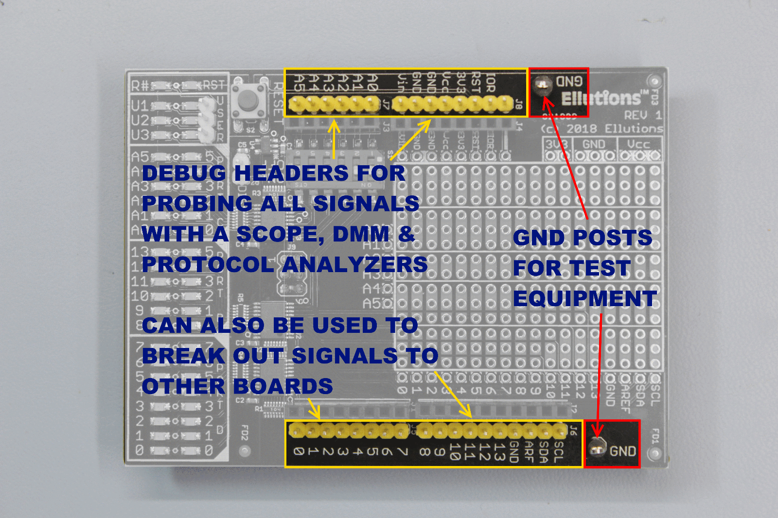 DeDe DEbug & DEvelopment Shield for Arduino UNOs & Compatibles