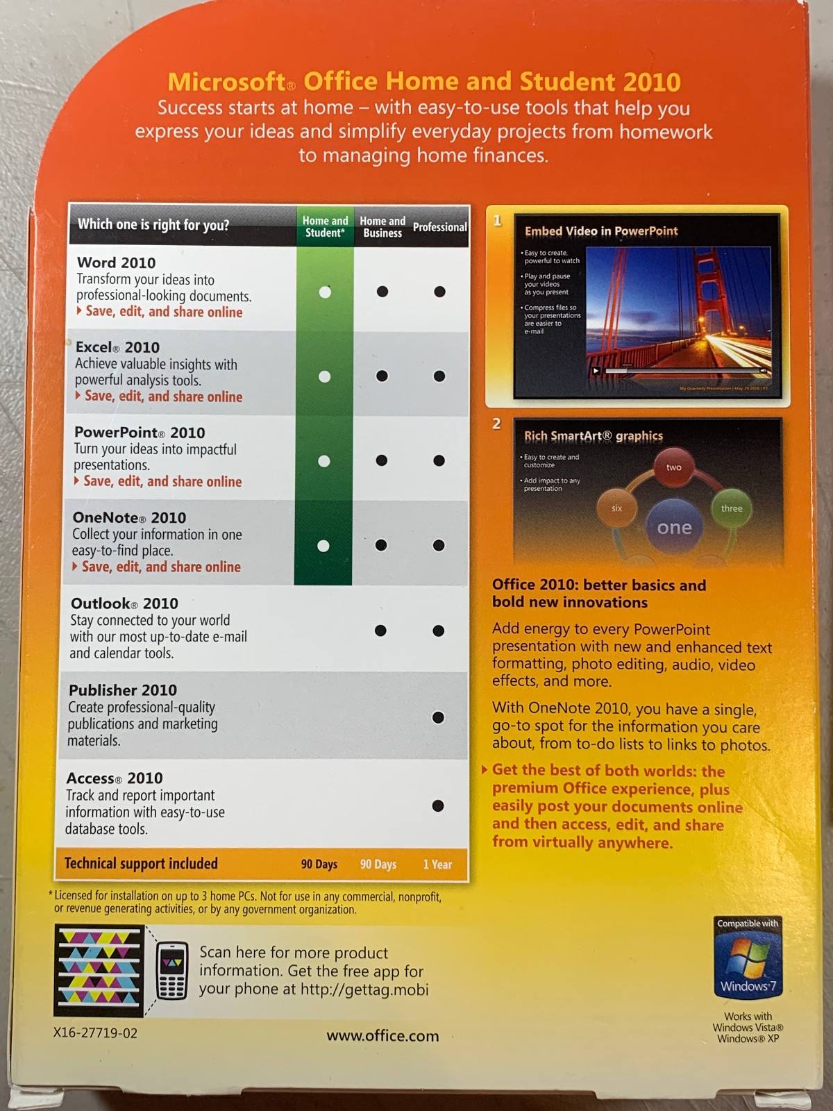 Microsoft Office Home and Student 2010 Family Pack w/ Case CD & Product Key