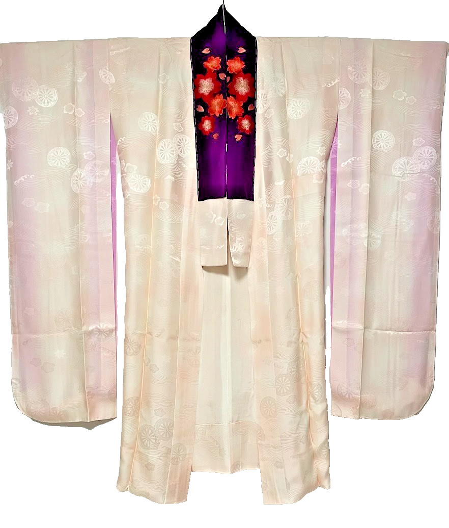 Vintage Silk Nagajuban For Furisode S 25.2in Yuki Japan Pink Sakura Kanoko