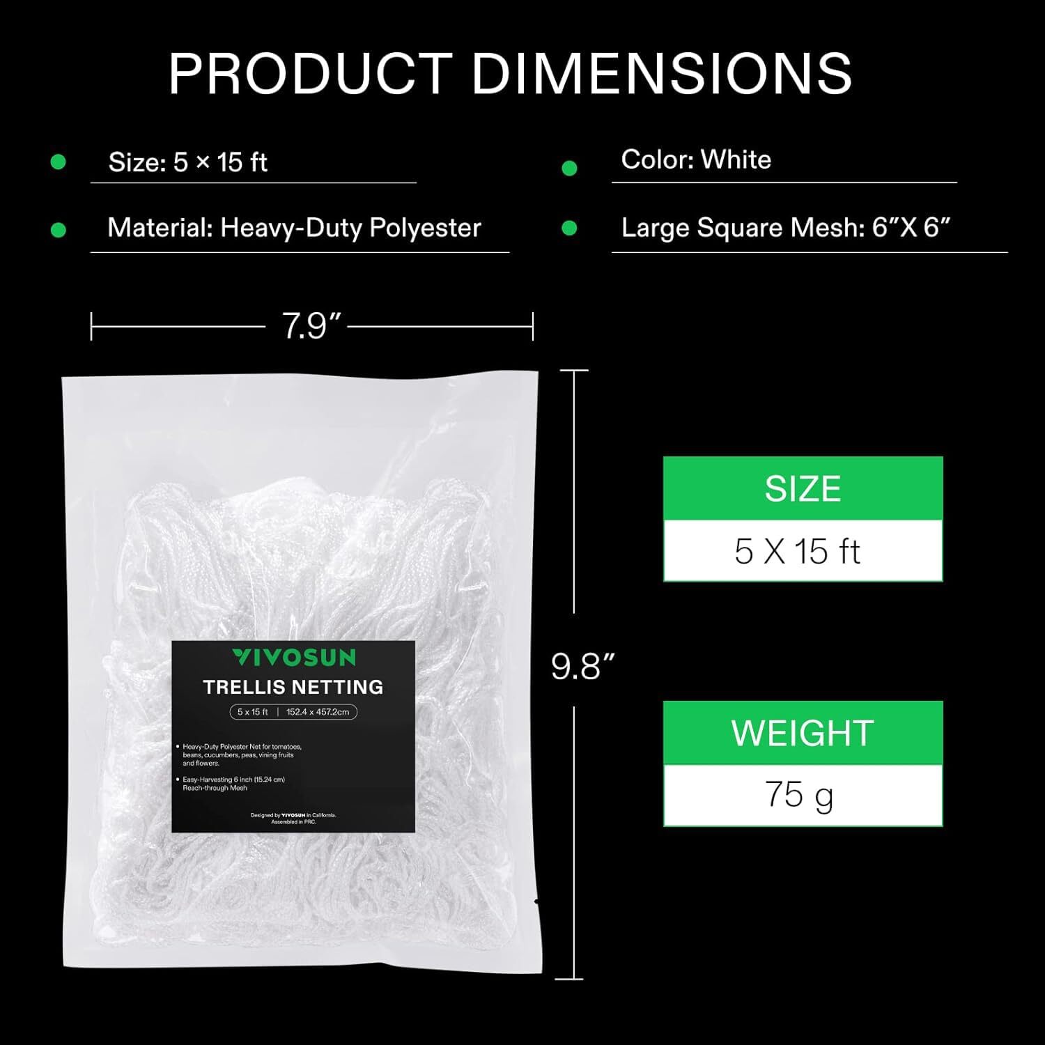 VIVOSUN 15'/30' Heavy Duty Grow Trellis Netting Polyester Plant Climb