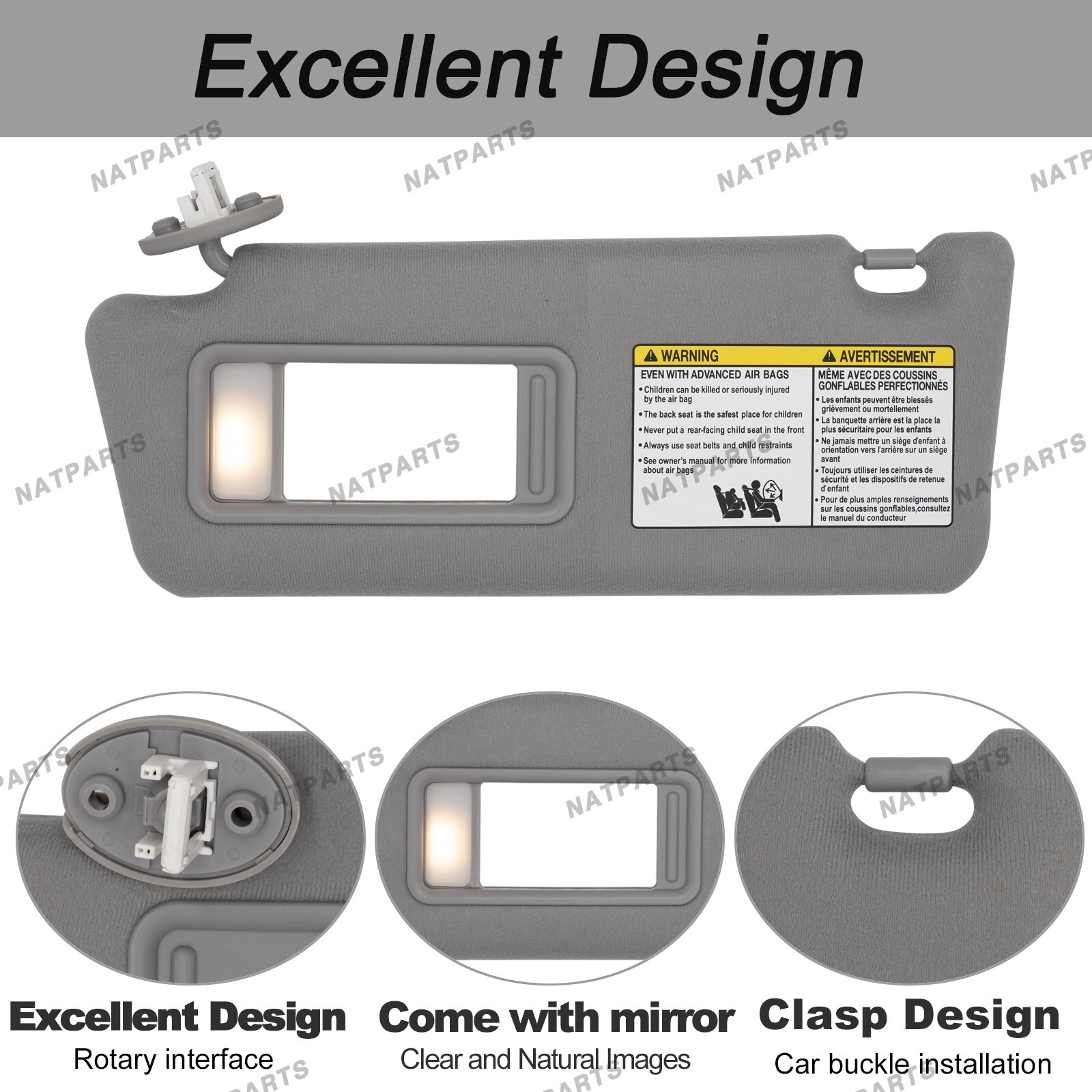 Pair Gray Sun visor w/ Light for Toyota Tacoma 2005-2015 LH RH 7432004210B0
