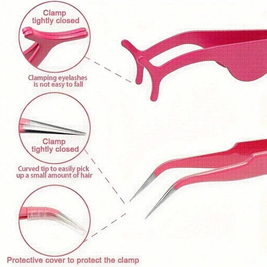 3Pcs Curved Tweezers Lash Curler & Brush Set Eyelash Beauty Tools