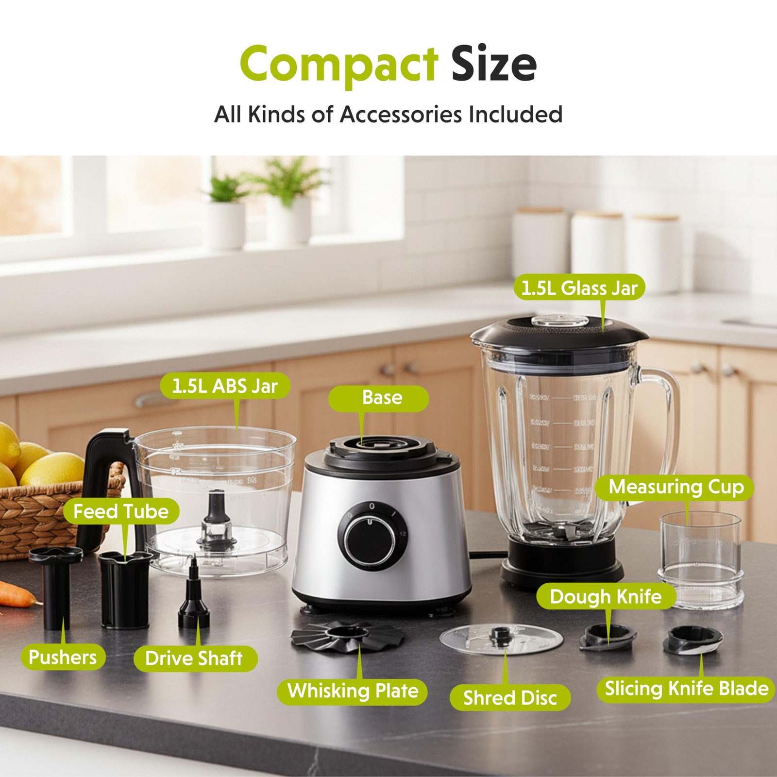 Food Processor Blender Combo, 300W Electric Food Processor for Slicing, Dough