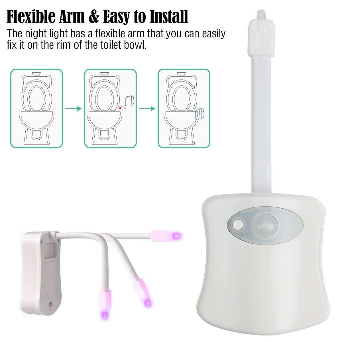 4Pcs 16 Color LED Toilet Night Light Motion Activated Sensor Bathroom Bowl Seat