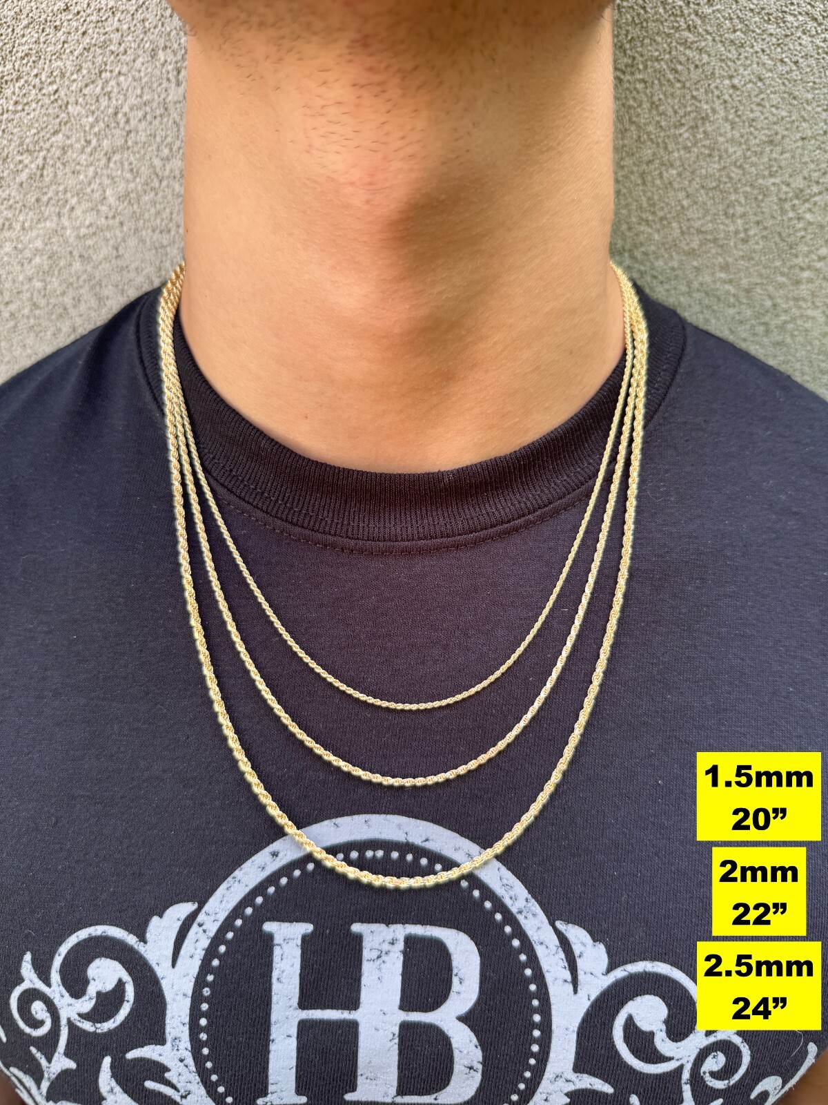 Men's Women's Real 14k Gold Plated Solid 925 Sterling Silver Rope Chain 1.5-5mm