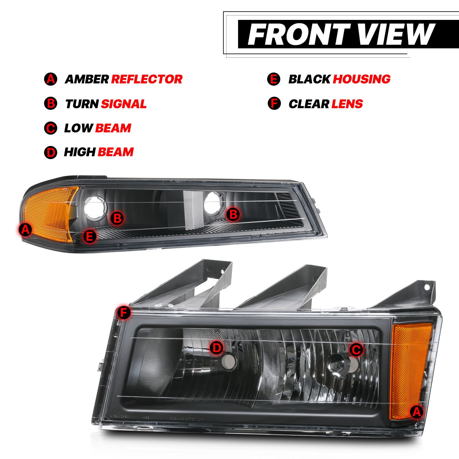 Fits 2004-2012 GMC Canyon Chevy Colorado Black Pair Headlight Bumper Parking L+R