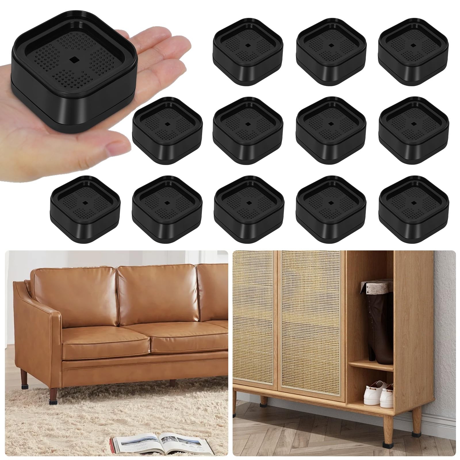 12 Pack Furniture Risers Adjustable Bed Risers 1 Inch Heavy Duty for Couch De...