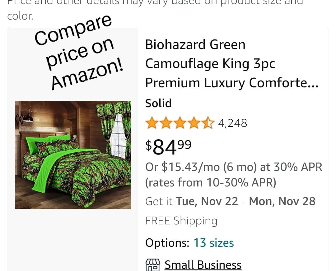 King size Biohazard Green Camo comforter set with 2 pillowcases (3 pc set)