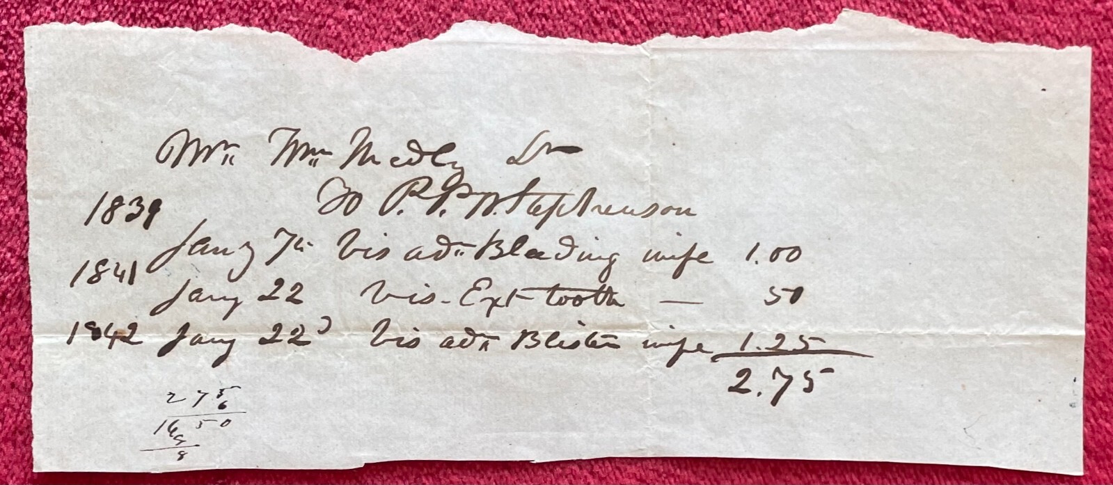 1832-1861 DOCTORS BILLS FOR DIFFERENT AILMENTS, TOOTH EXTRACTIONS & VACCINATIONS