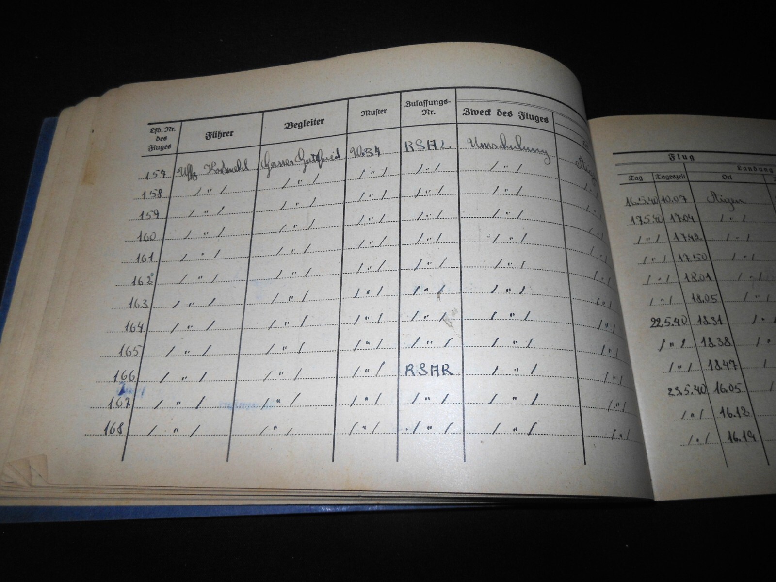 WW II German LW Flugbuch - FLIGHT LOG BOOK - Ju52 He111 Do17 Do23 Ju86 - NICE!
