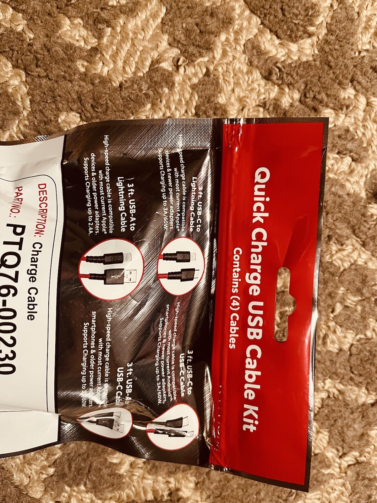 OEM TOYOTA QUICK CHARGE USB CABLE KIT PTQ76-00230 IPHONE ANDROID USBA USBC NEW