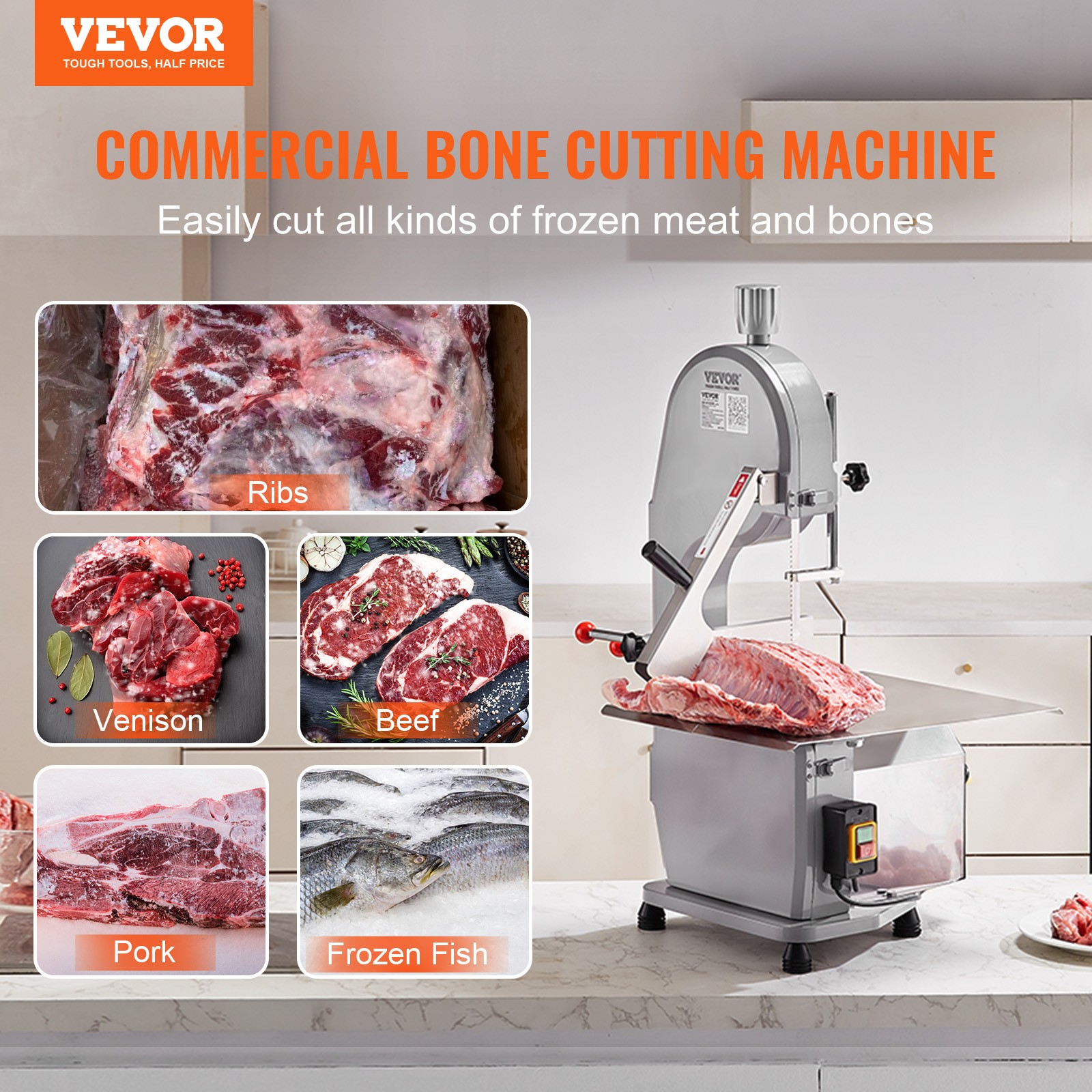 VEVOR 1500W Commercial Electric Meat Bandsaw Stainless Steel Bone Sawing Machine