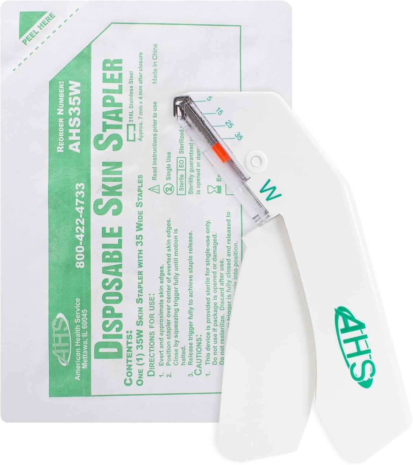 AHS Sterile Skin Stapler, 35 Wide Preloaded Staples, Vet and Medical First Aid