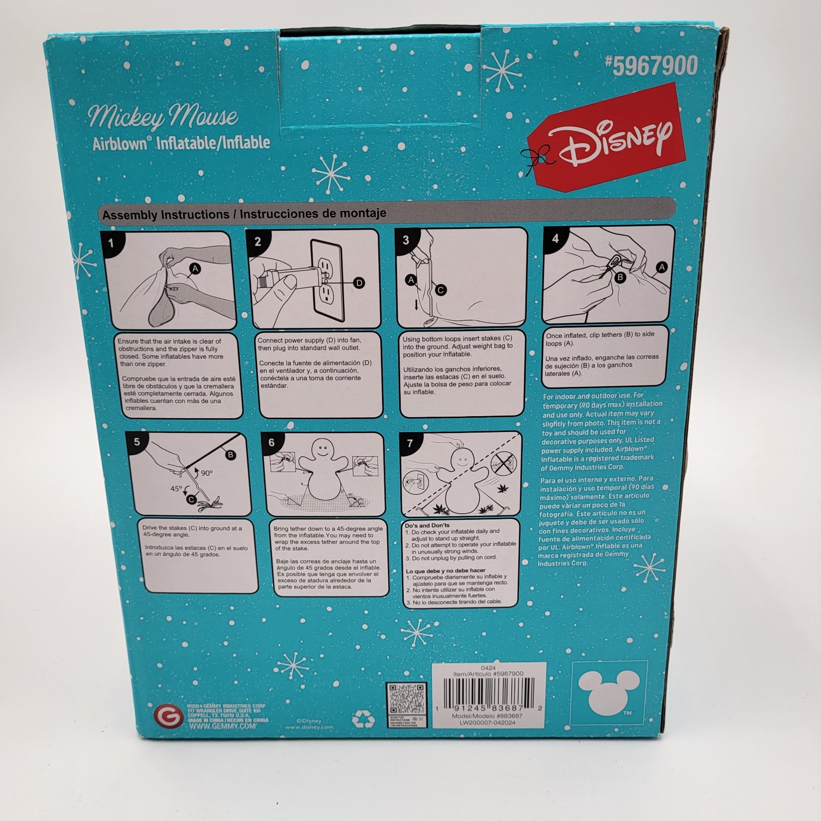 Gemmy Disney Mickey Mouse with Stocking Airblown Inflatable 6 Ft Tall Lights Up