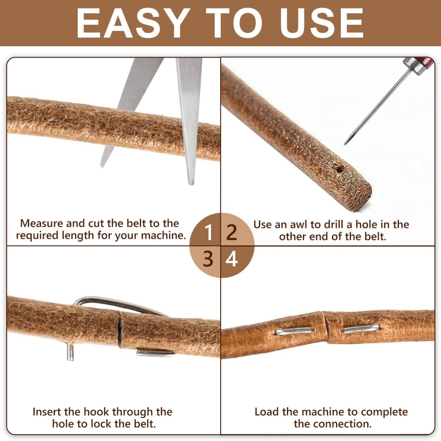 2 PCS Treadle Sewing Machine Belt, 72 Inch 3/16" Replacement Leather Belt with H