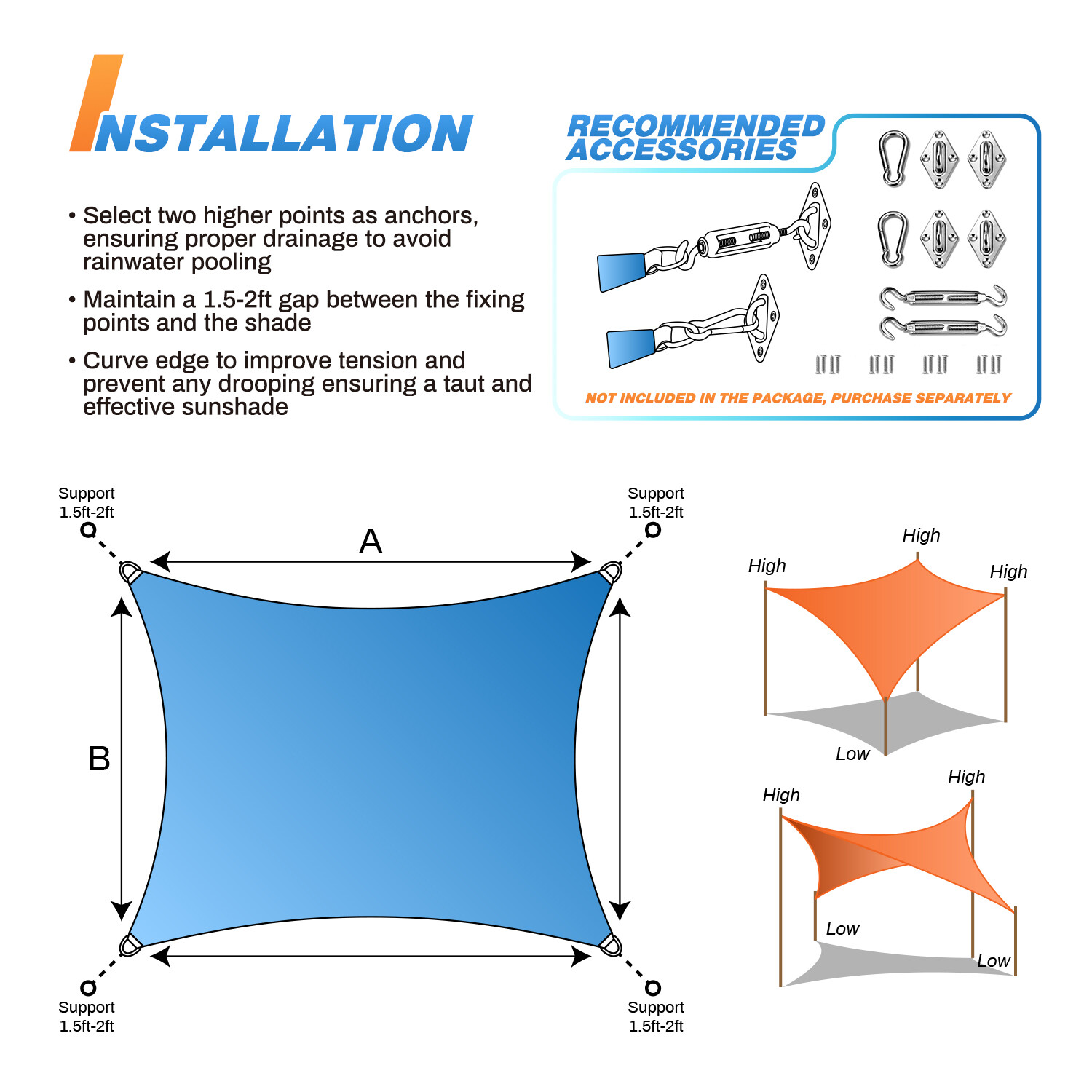 Permeable Shade Sail Patio Awning Outdoor Garden Patio Sun Canopy Shelter Cover