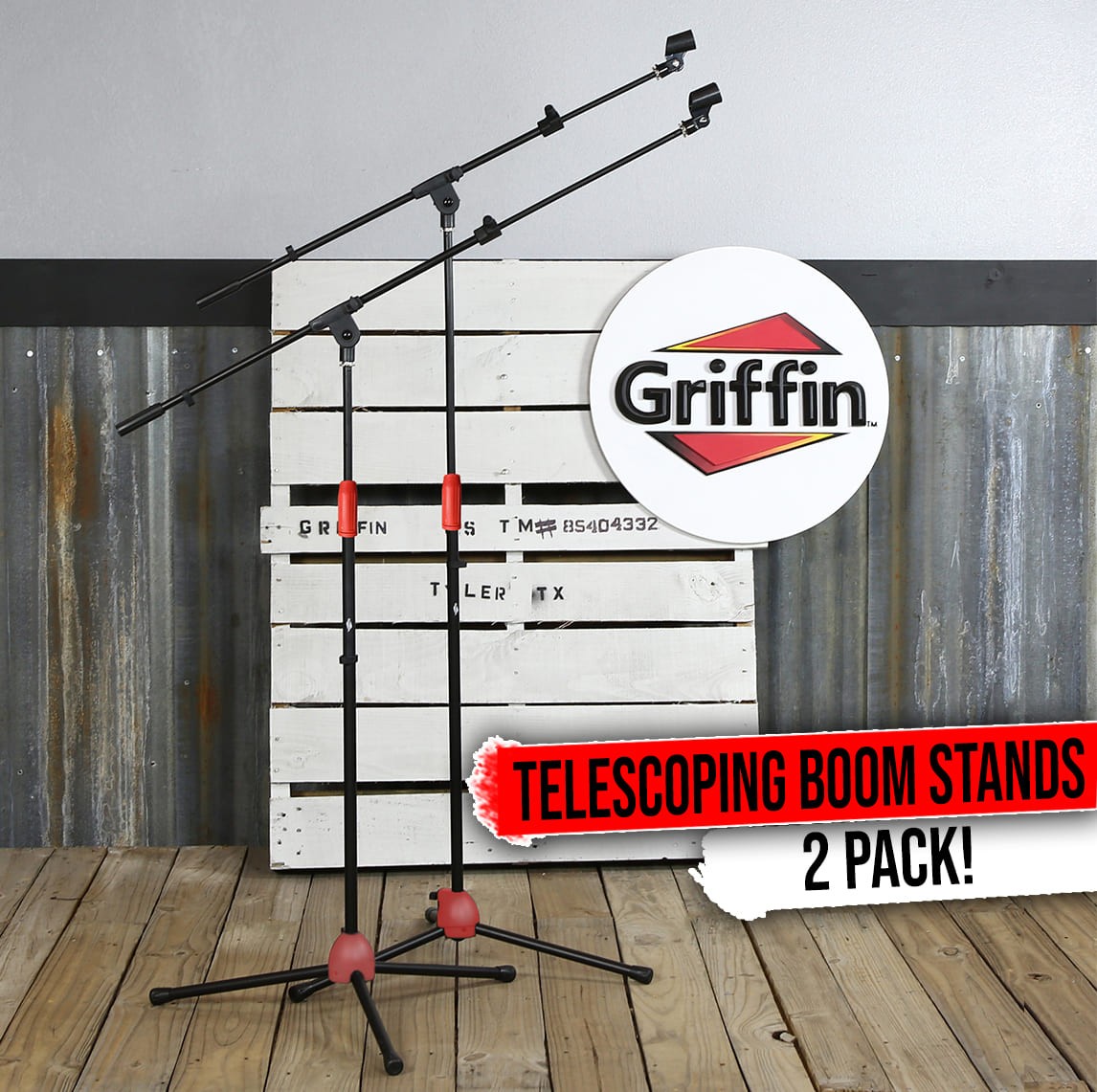 GRIFFIN Tripod Microphone Boom Stand 2 PACK - Telescoping Mic Studio Arm Mount