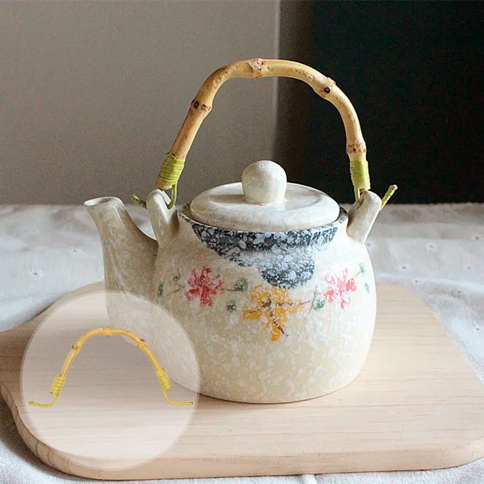 2 Pack Bamboo Teapot Handle Replacement Accessories for Ceramic & Yellow