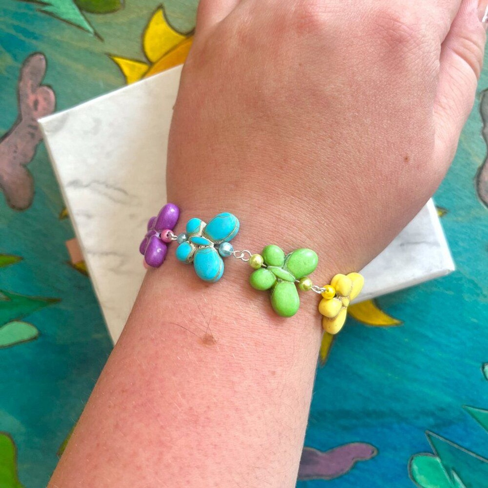 Rainbow Butterfly Bead Chain Bracelet