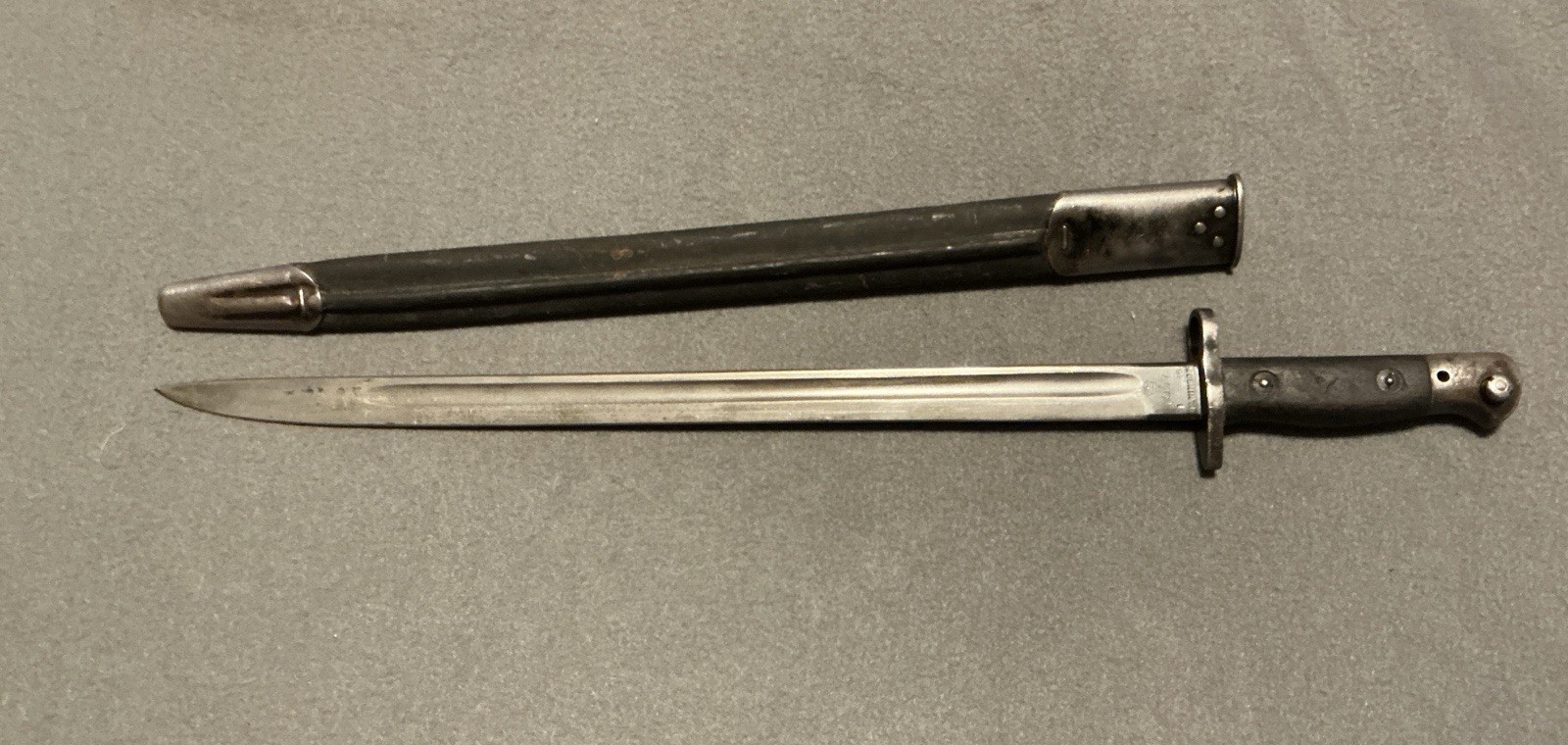 WWI British Lee-Enfield P1907 Rifle Bayonet with Scabbard Wilkinson 1916 Marked