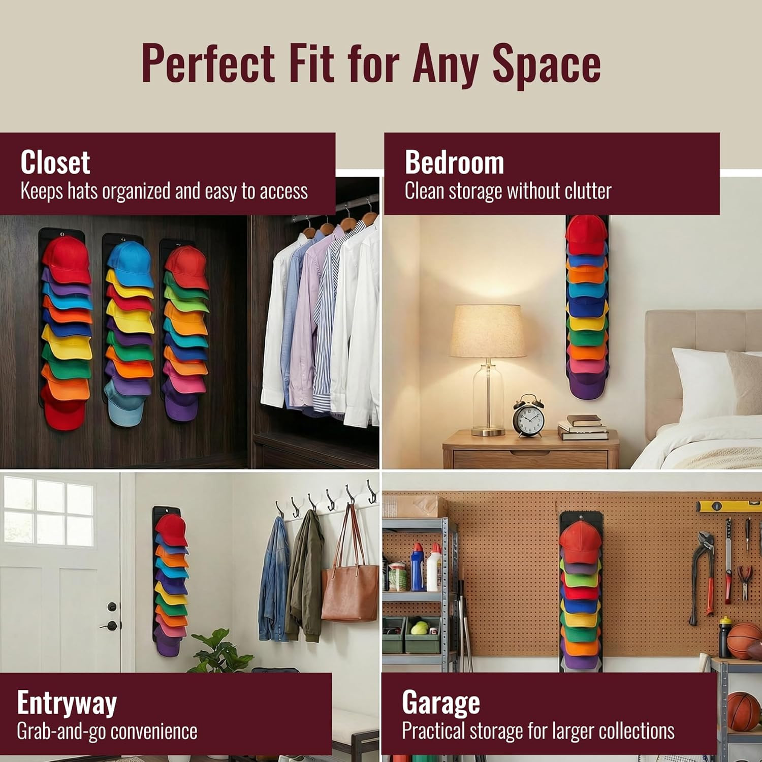 Hat Organizer for Baseball Caps - 2 Pack Hat Rack Hanger for Wall Door Closet