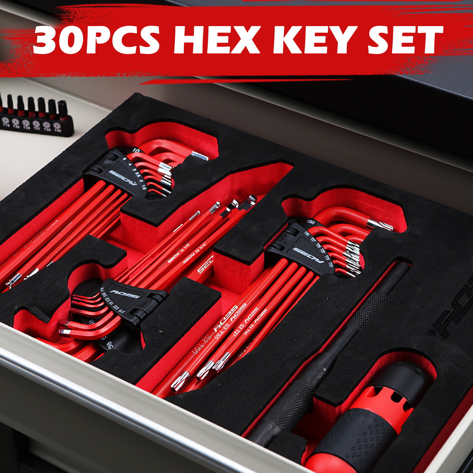 30PC L-Hex Torx Key Set Ball End Allen Wrench Grip Handle Extension Bar S2 Steel