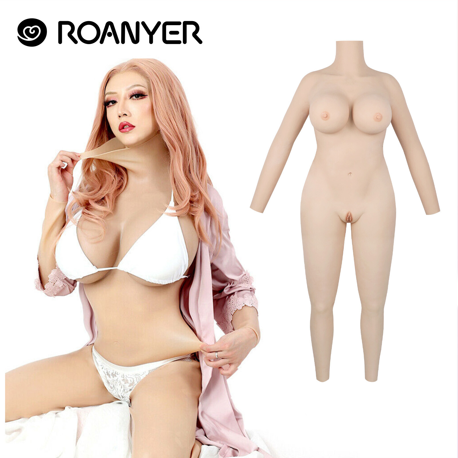 Roanyer Transgender Silicone G Cup Body Suit With Breast Forms Fake Boobs