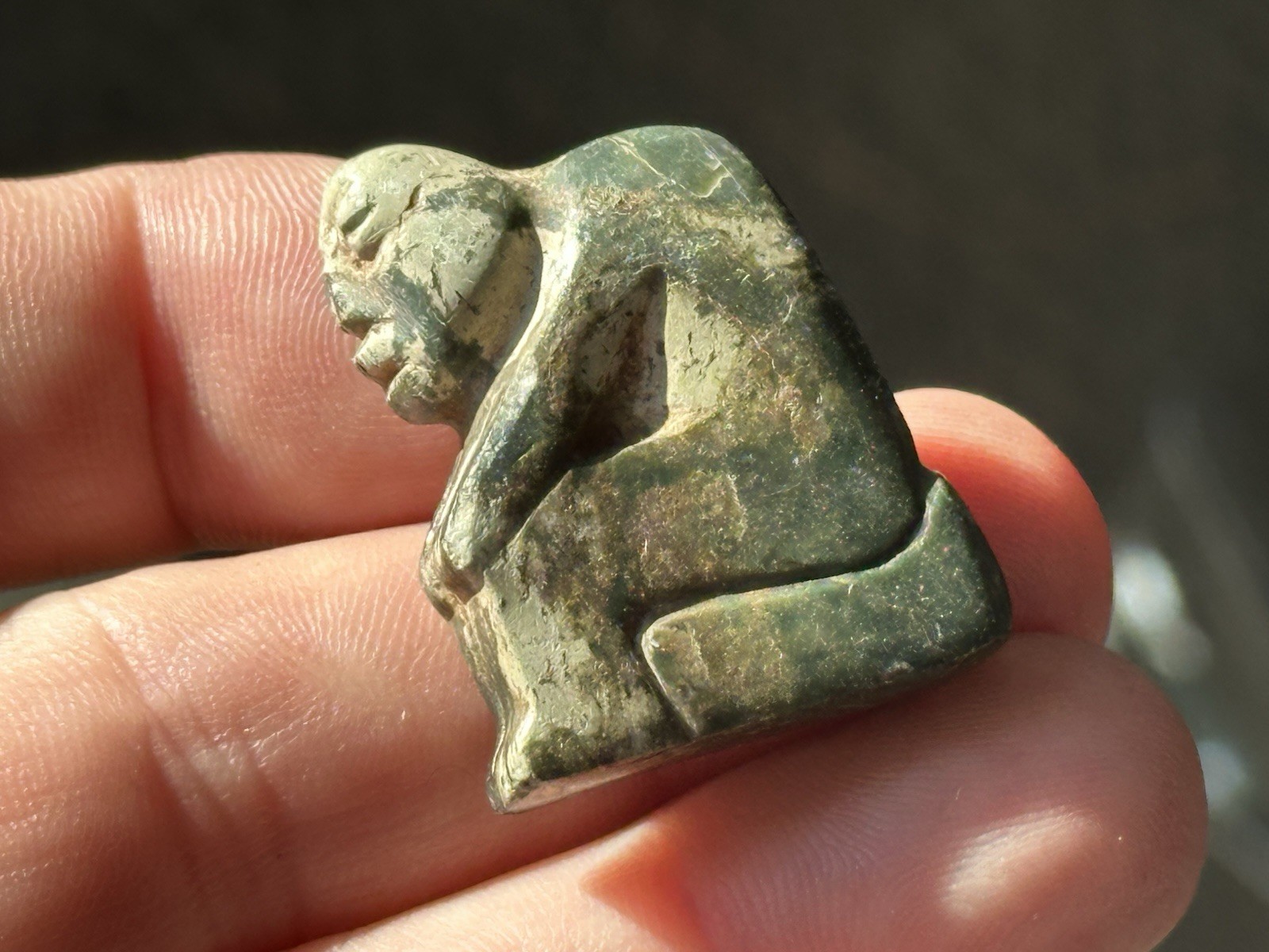 INCREDIBLE PRECOLUMBIAN HUMAN EFFIGY OLMEC JADE STATUE FIGURINE IDOL TOTEM, COA