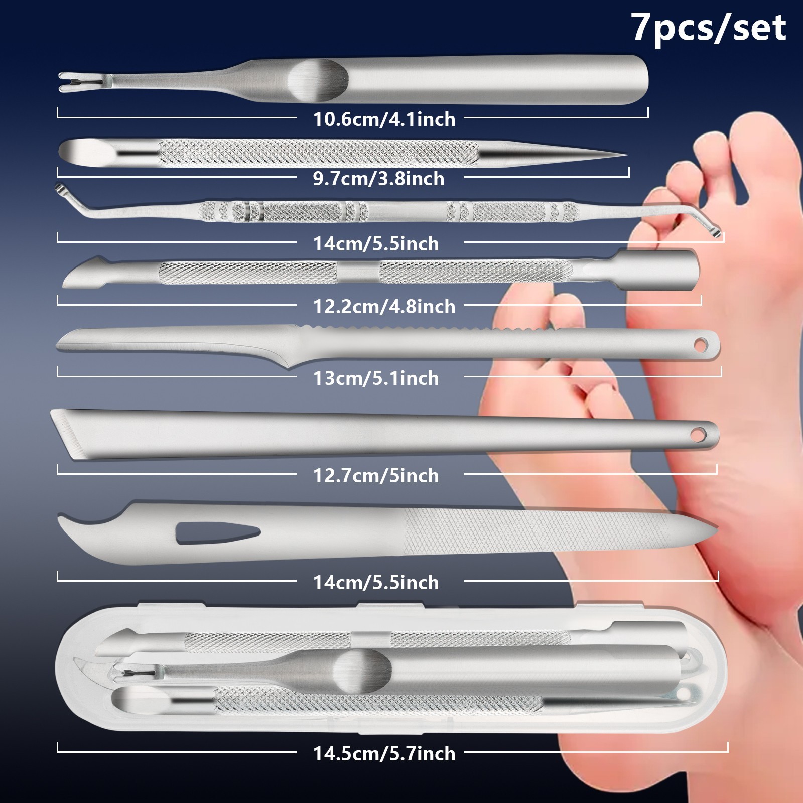 7PCS Stainless Steel Pedicure Tool Set - Foot & Toenail Care for Ingrown Nails