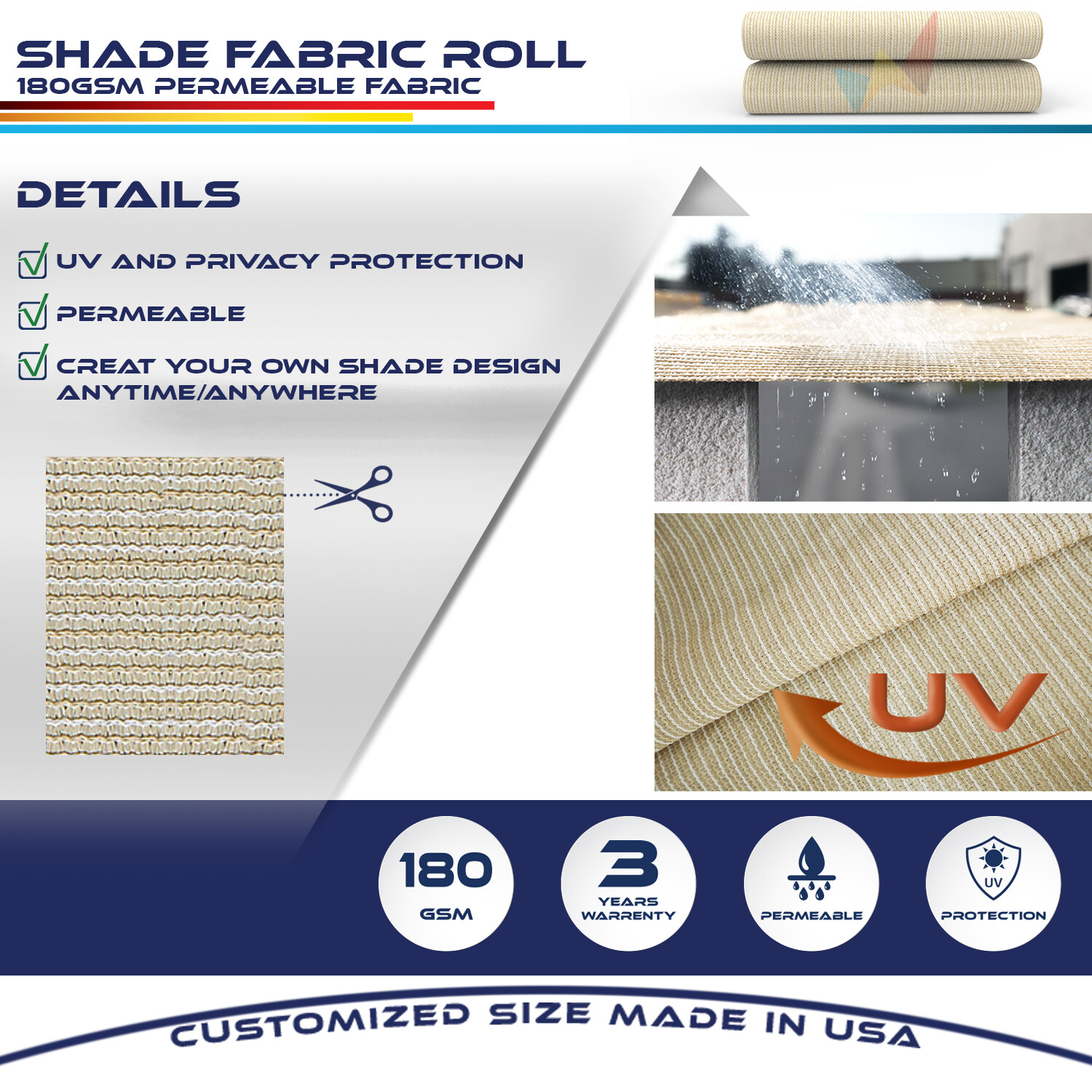 8ft Fabric Roll Sun Shade Cloth UV Awning Yard Patio Privacy Fence Screen Beige