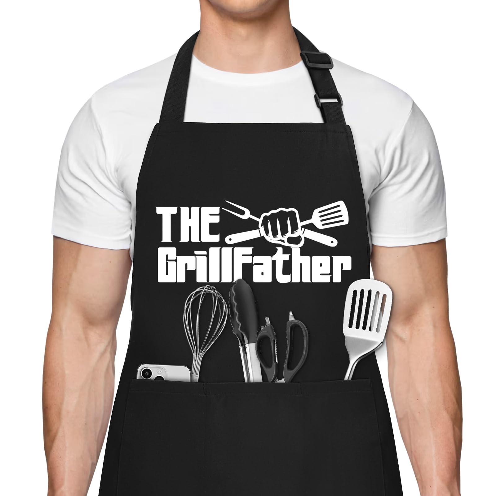 Funny Aprons for Men, Chef Apron with 3 Pockets, Perfect for Kitchen Cooking,...