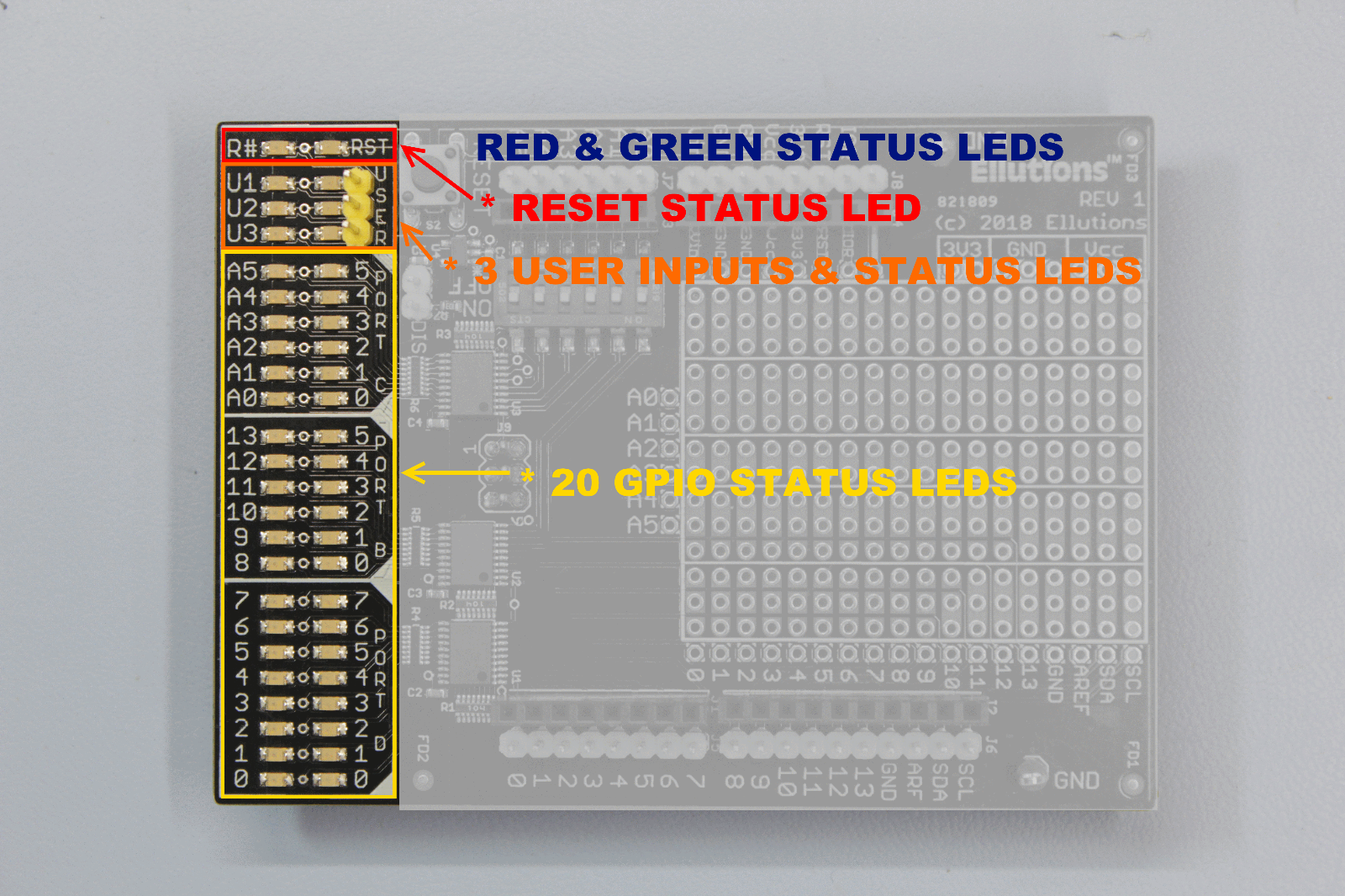DeDe DEbug & DEvelopment Shield for Arduino UNOs & Compatibles