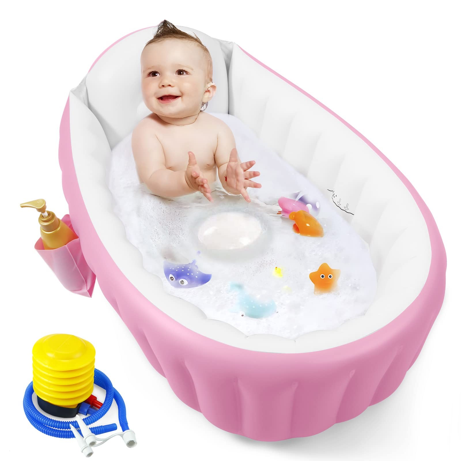 Bañera Inflable PVC Rosa Para Bebe 6 a 12 Meses Niñas 1 2 Años Con Bomba De Aire