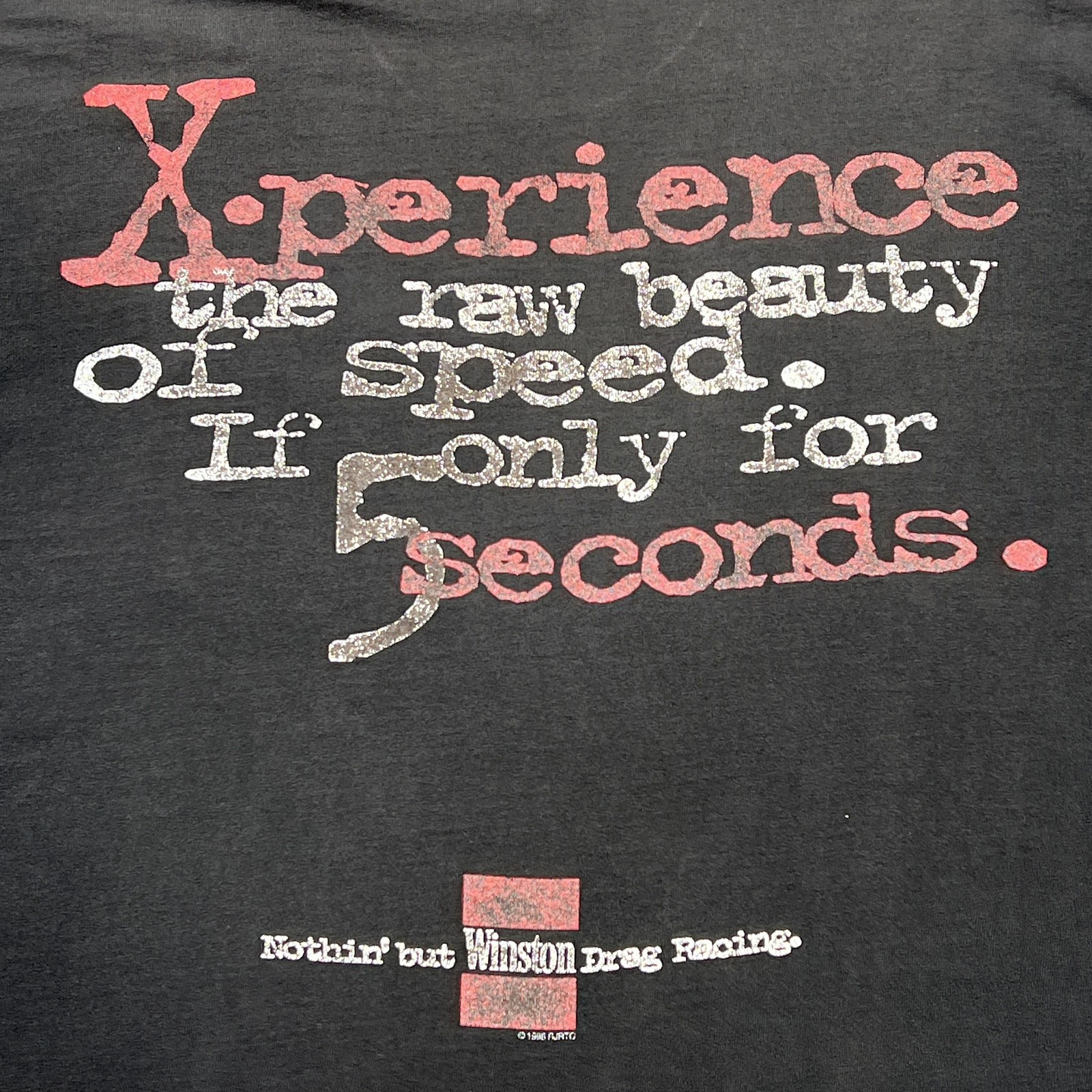 VTG Winston Racing Shirt Mens XL Black Thrashed Faded USA Made Single Stitch 90s