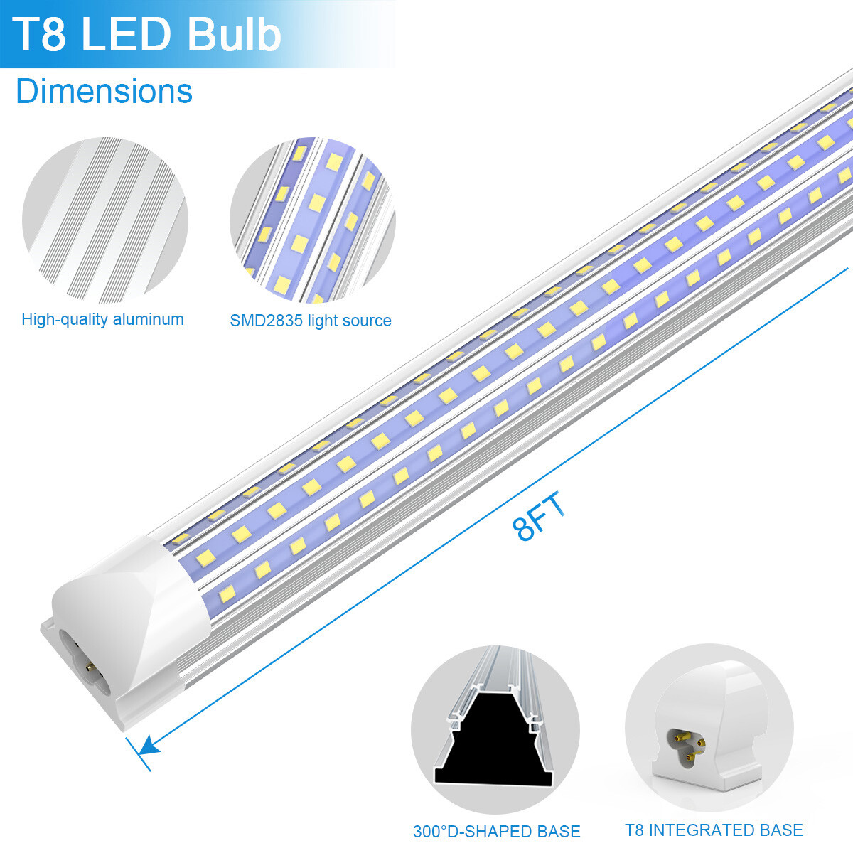 T8 LED Tube Light Bulbs 4FT 60W 8FT 120W 8 FT LED Shop Light Fixture 5000K~6500K
