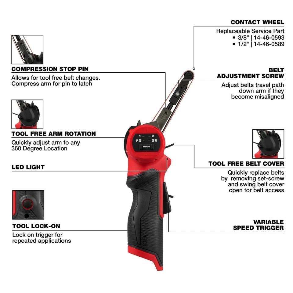 Milwaukee 2483-20 12V FUEL M12 3/8" X 13" Cordless Bandfile + 3ah Battery