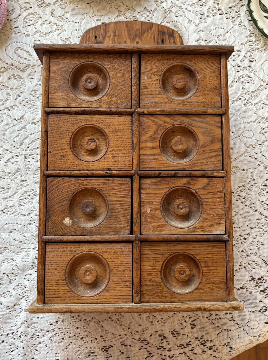 Antique Primitive Wooden Wall Spice Apothecary 8 Drawer Chest Cabinet