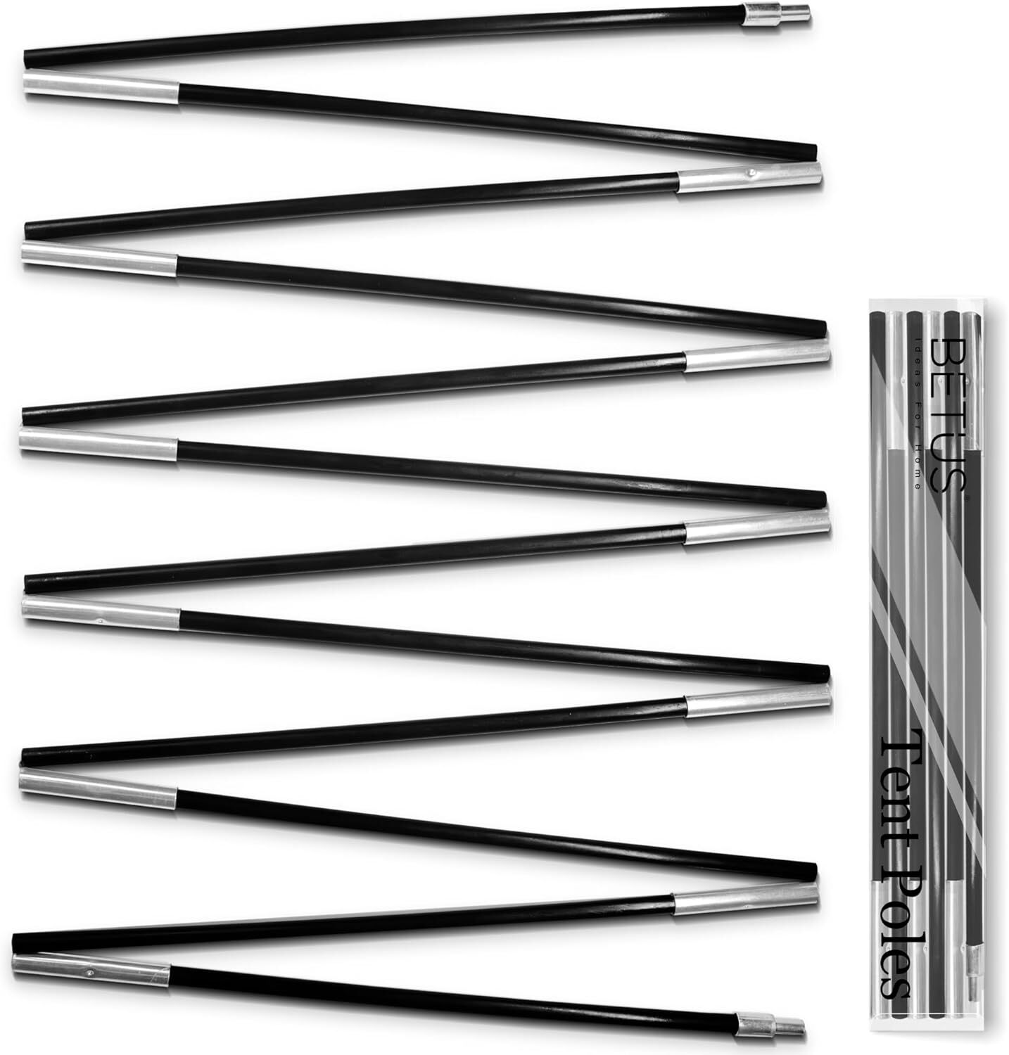 Betus Fibreglass Tent Poles Replacement - Pre-Assembled Black Tent Pole 12Ft