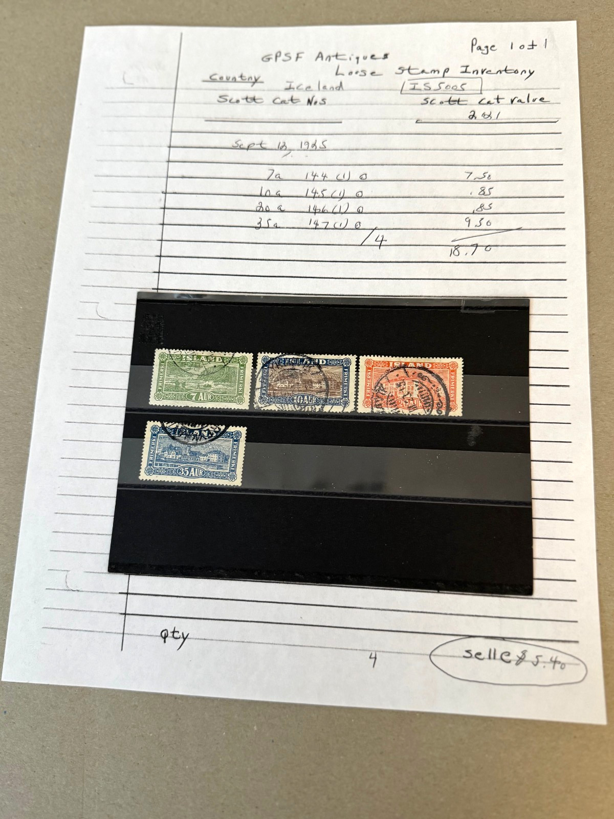 Iceland group of 4 stamps loose Scott Cat 144/147 1925 used