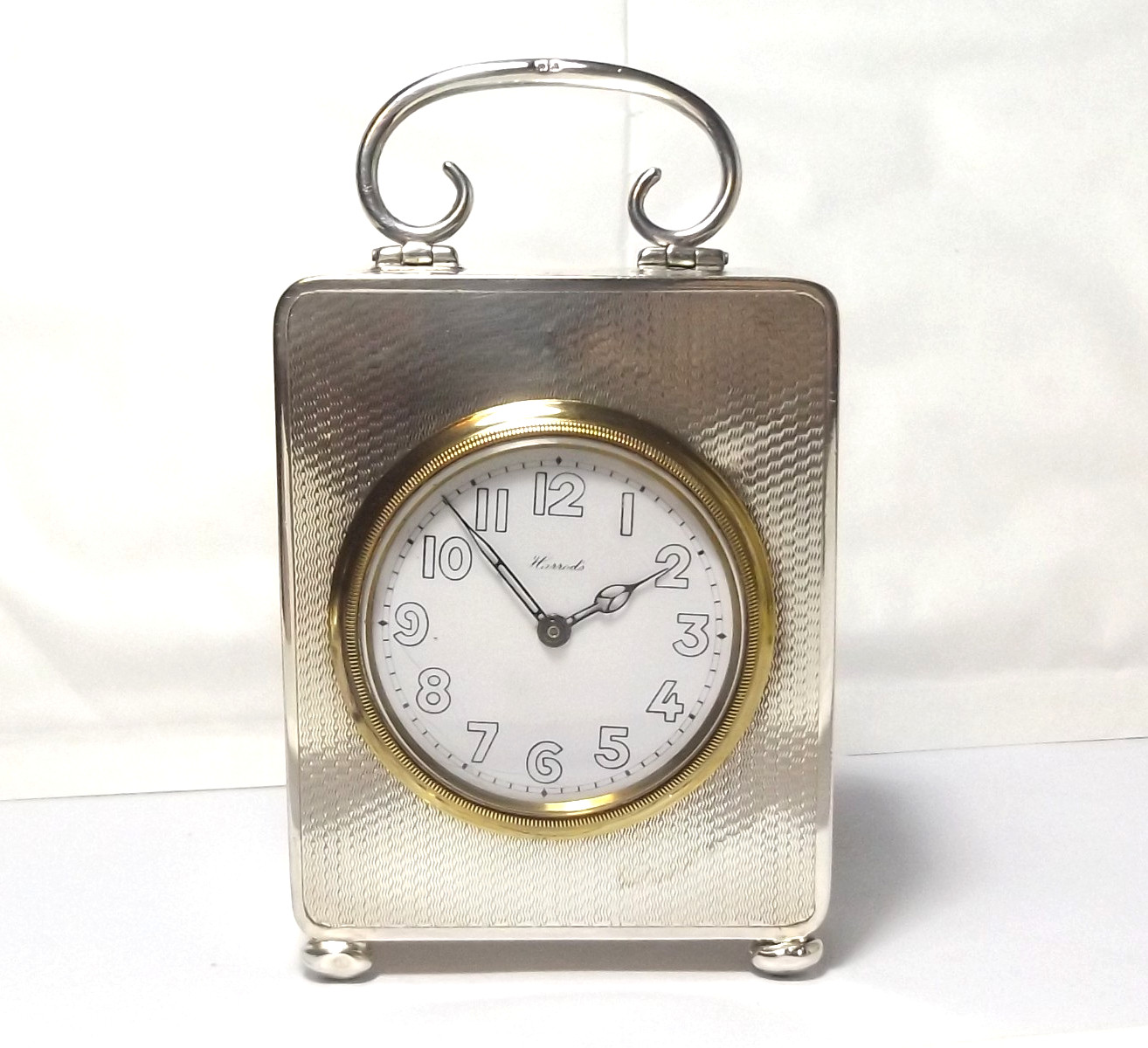 ANTIQUE HARROD'S STERLING SILVER CLOCK, BEDSIDE/ DESK CLOCK  BIRMINGHAM 1925