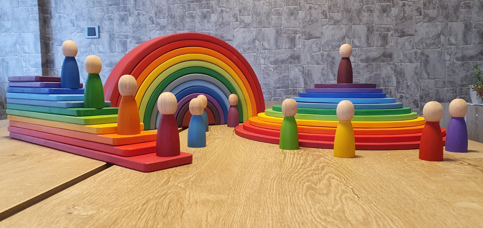 Wooden Rainbow Stacker Toy Set 46 pcs Grimms Style +1 Age Montessori Stacking