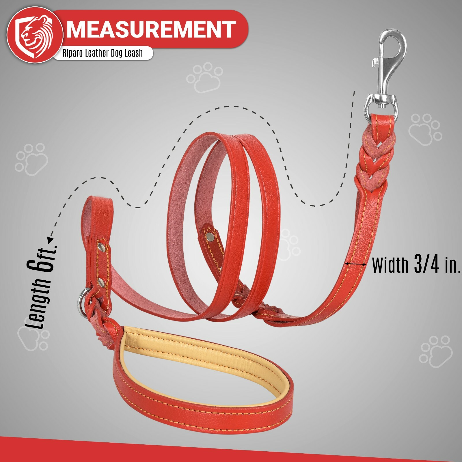 Riparo Braided Leather Dog Leash with Two Handles, 6 FT with Traffic Handle