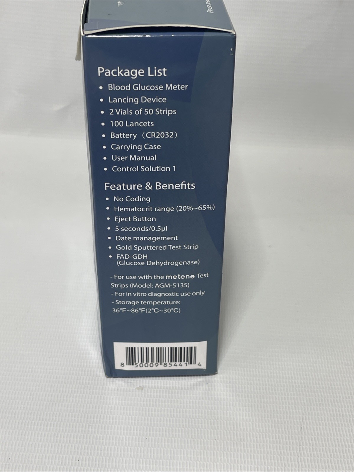 Metene AGM-513S Blood Glucose Monitor System Kit Damaged Box Exp 05/2027 Strips