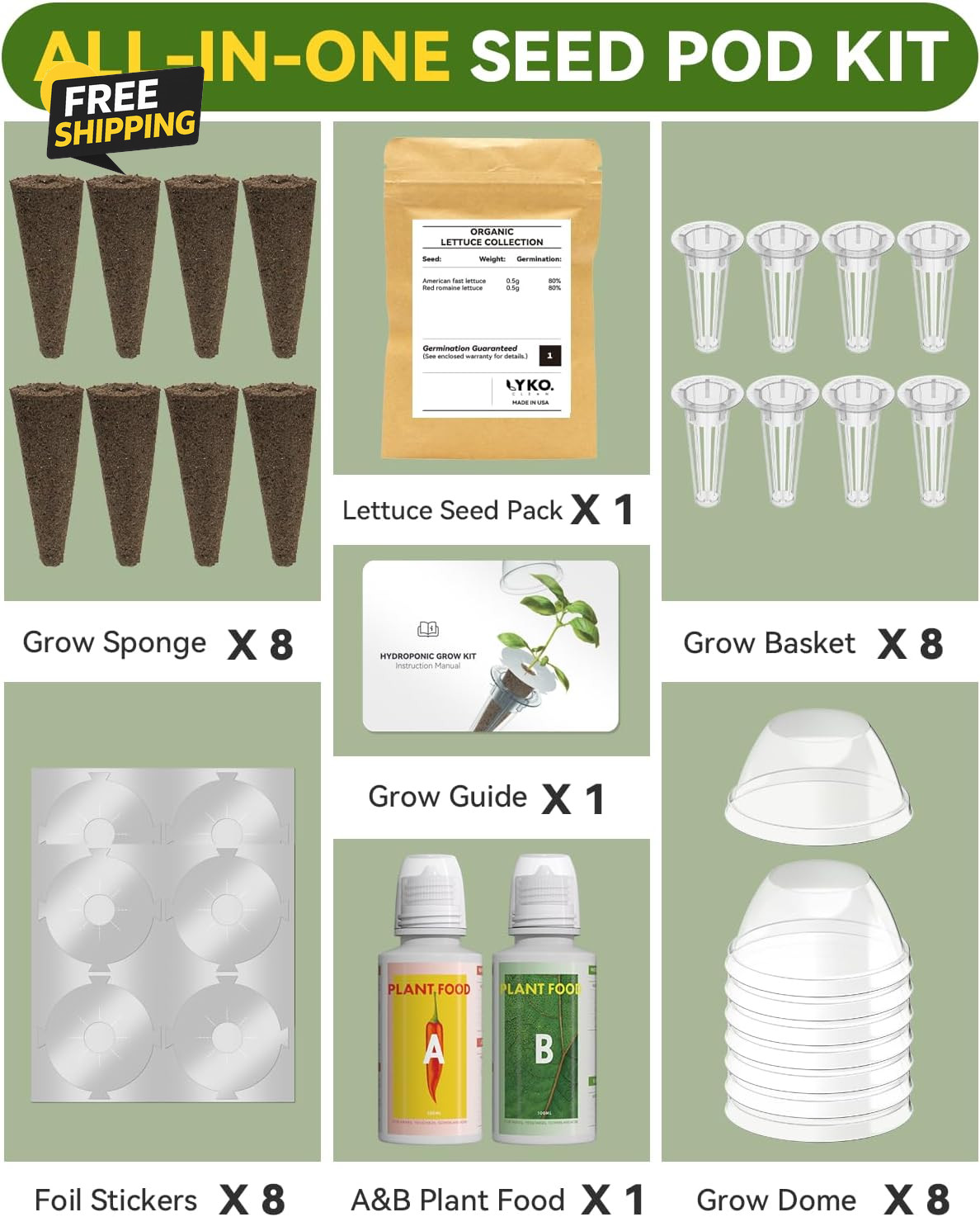 Salad Green Seed Pod Kits for Aerogarden Ahopegarden, Idoo Hydroponics Growing