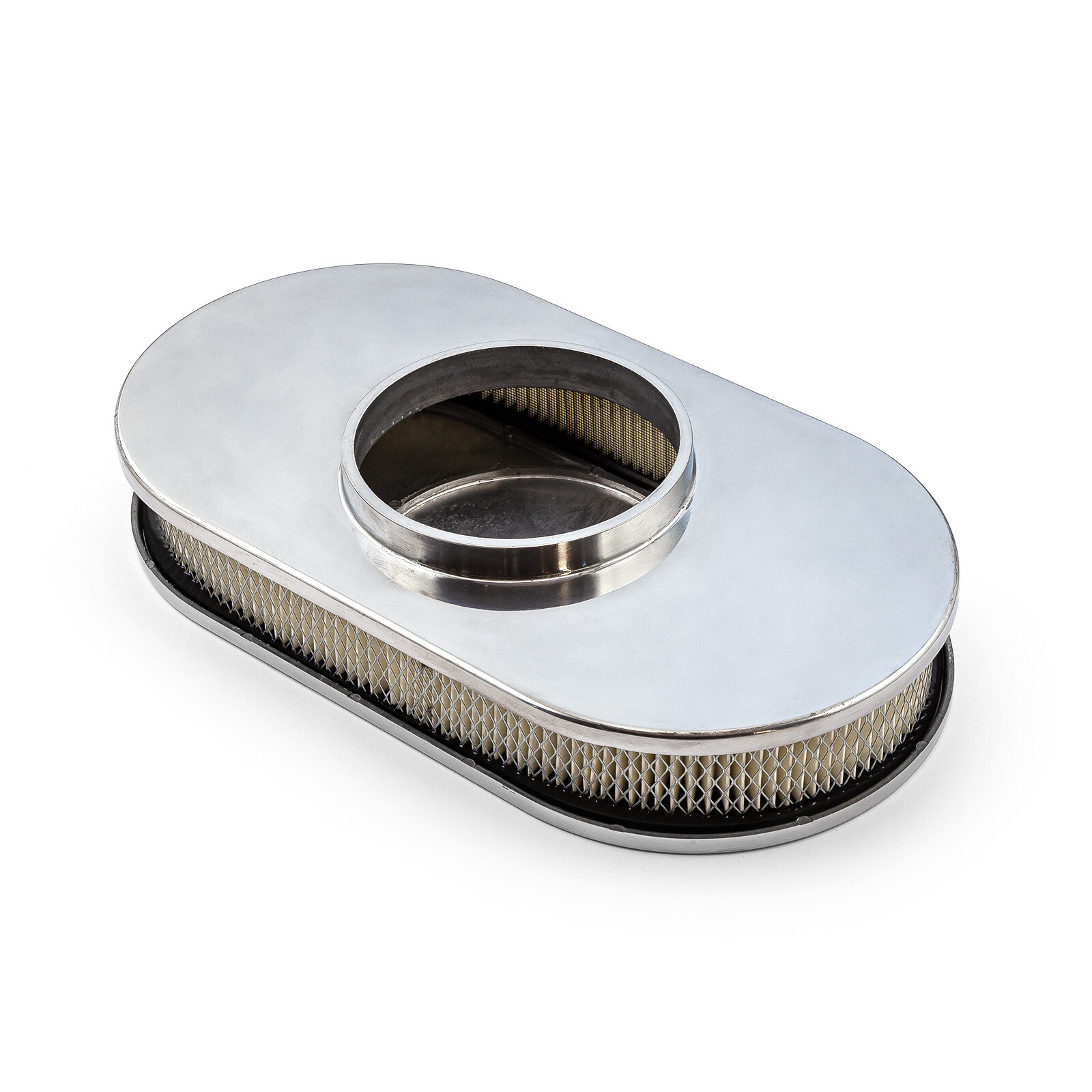 15" x 2" Oval Plain Polished Aluminum Air Cleaner Kit