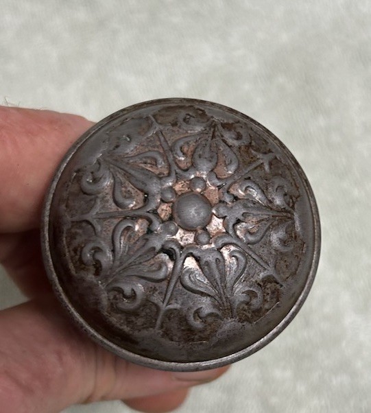 Antique Victorian Metal Door Knob Set With Mortise & Backplates