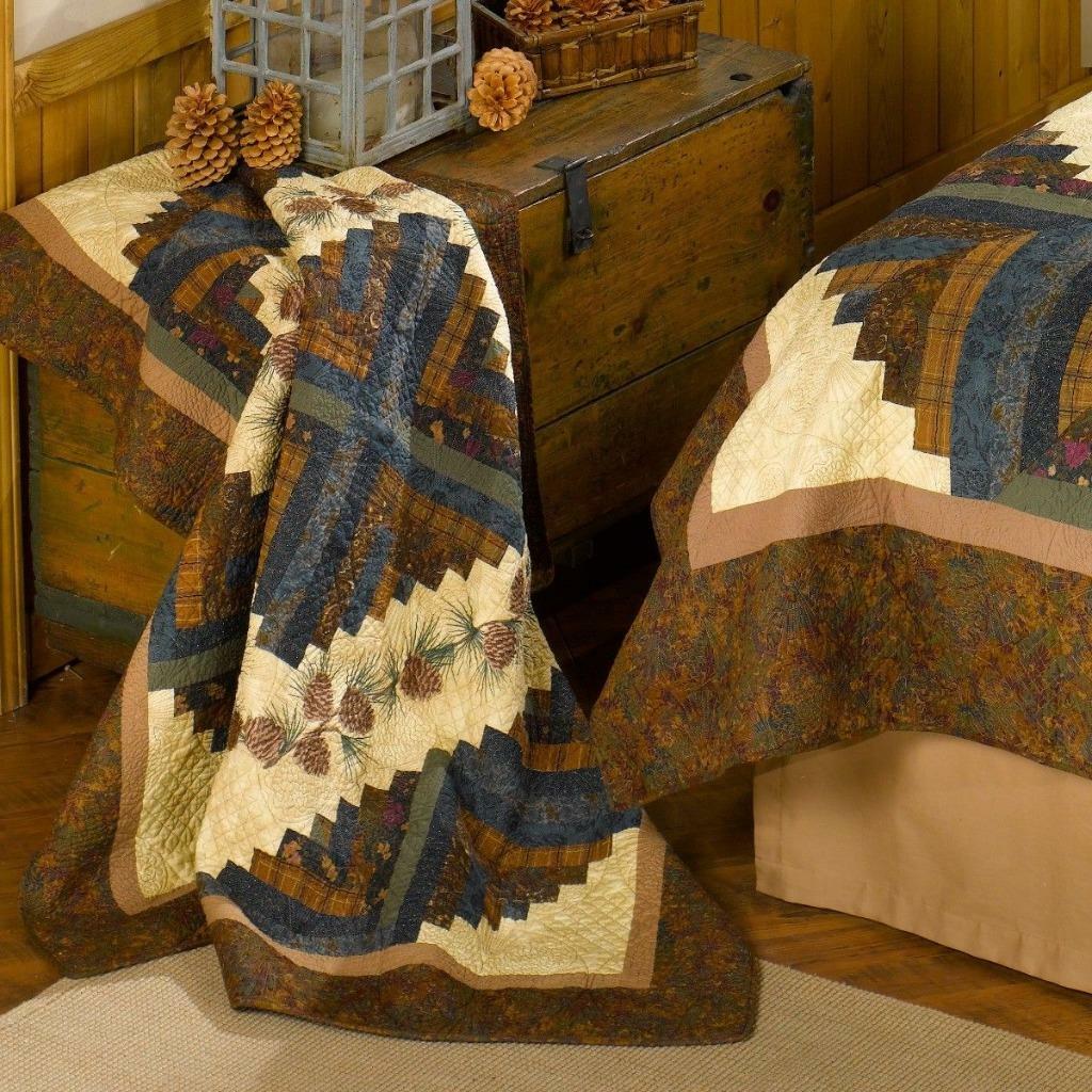 Donna Sharp Cabin Raising Pine Cone Quilted Collection Embroidered Country Cabin