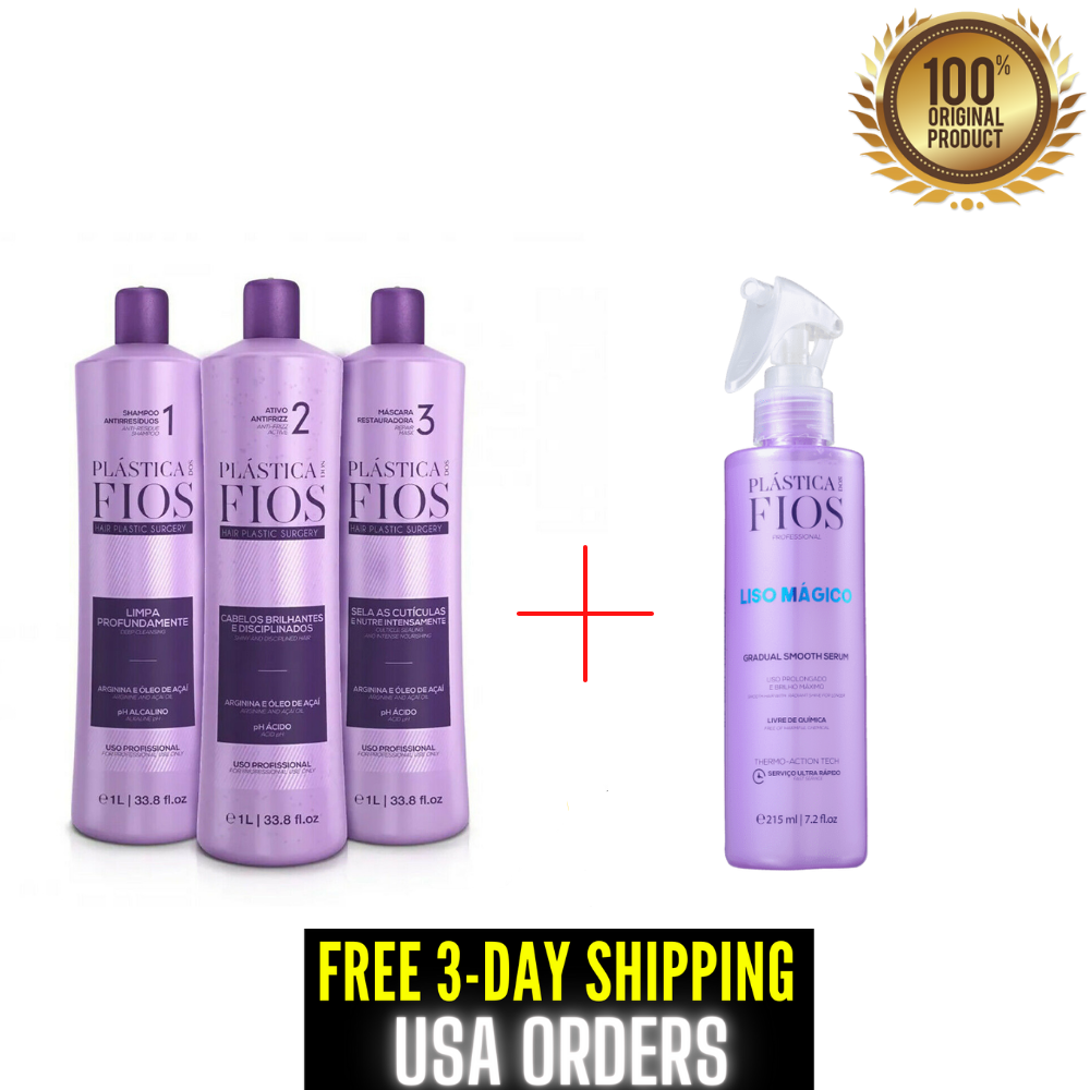 Cadiveu Plastica dos Fios Keratin Treatment 3 x 1L + Cadiveu Liso Magico 215 mL