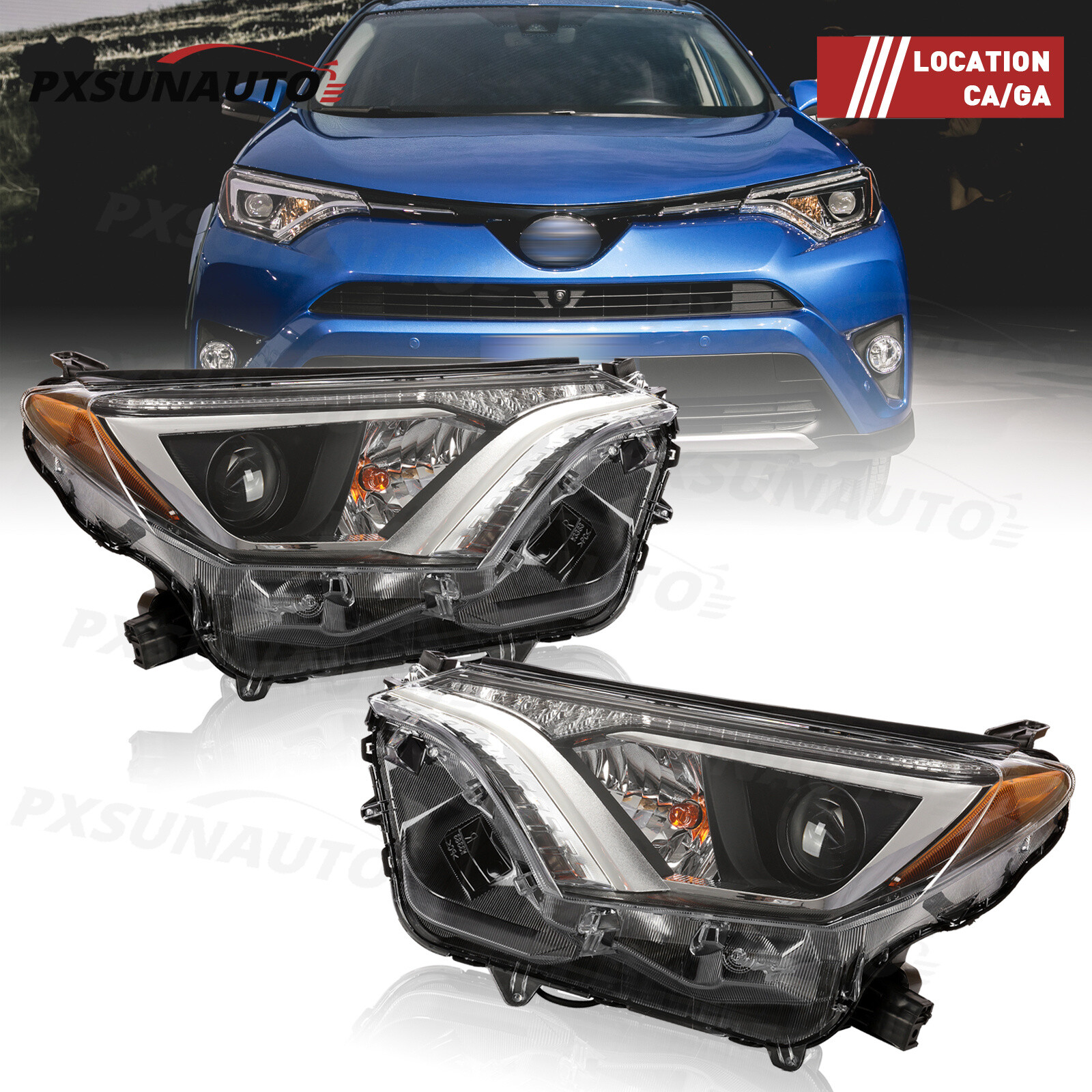 For 2016 2017 2018 Toyota Rav4 Halogen Projector Headlights Headlamps Left+Right
