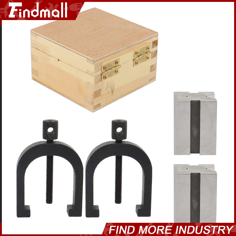 Findmall 1-5/8" x 1-1/4" x 1-1/4" V-Block and Clamp Set Hardened Steel 90 Degree